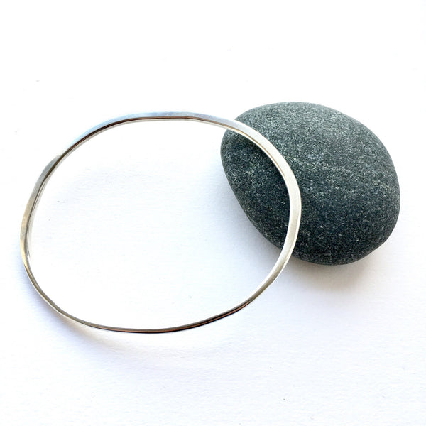 Organic Shape Oval Silver Bangle - 21.5 cm circumference