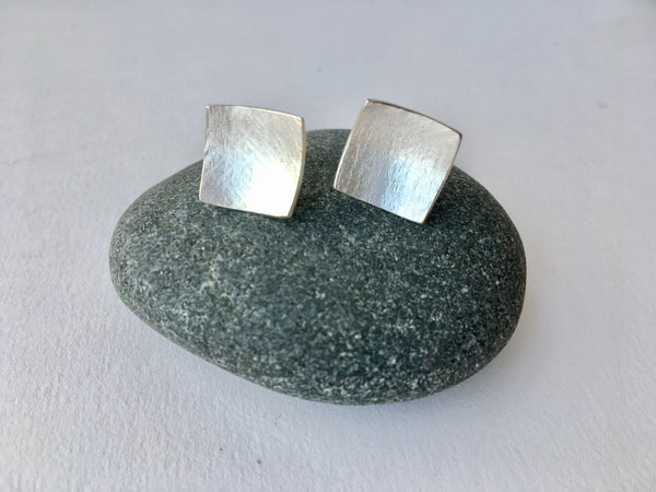 Square Textured Silver Stud Earrings