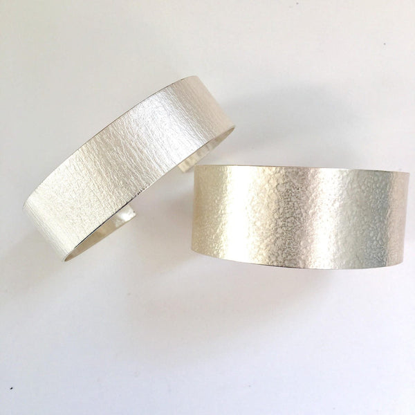 Additional textures for silver cuffs: crepe (left) and rain (right) - www.wyckoffsmith.com