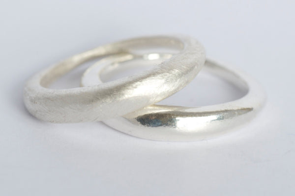 Two silver Modern stacking wedding rings