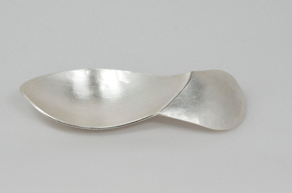 Silver baby spoon or tea caddy spoon inspired by Danish Modern Design.