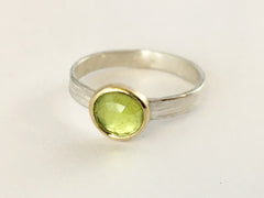 Faceted Peridot Silver and Gold Stacking Ring
