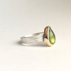 Pear Shaped Green Idiocrase Silver and Gold Stacking Ring