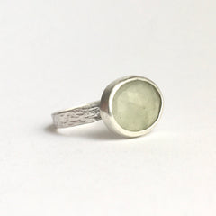 NEW: Pale Green Grey Prehnite Silver and Gold Stacking Ring