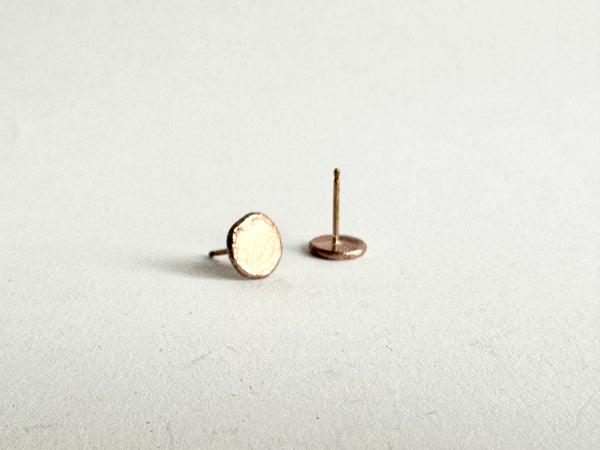 Angled and upside down view of 14 ct rose gold Shen stud earrings - www.wyckoffsmith.com