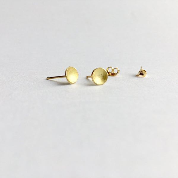 18 ct gold domed earrings with butterfly backings by Wyckoff Smith Jewellery