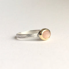 Pale Peach Moonstone Silver and Gold Stacking Ring