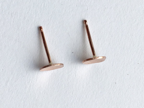 Top view of 14 ct rose gold stud earrings by Wyckoff Smith Jewellery