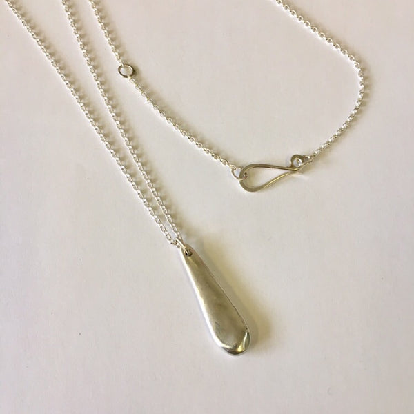 Long drop silver pendant on adjustable silver chain by Michele Wyckoff Smith