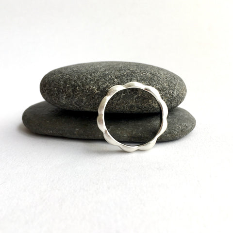Side view of Kelp Ring next to two pebbles. Available on www.wyckoffsmith.com