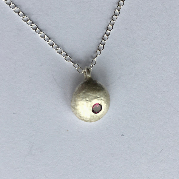 rhodolite garnet set in recycled silver ball pendant - www.wyckoffsmith.com