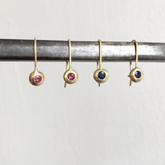 Ruby or Sapphire Recycled Gold Ball Earrings