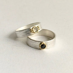 Silver and Gold Light Grey Diamond Ring