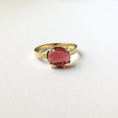 Garnet and Gold Ring with Hammered Texture