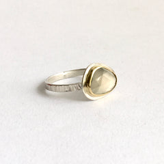 Pale Grey Moonstone Silver and Gold Stacking Ring