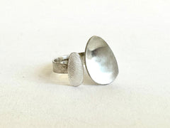 Large and Small Textured Oval Adjustable Silver Ring - Style 4