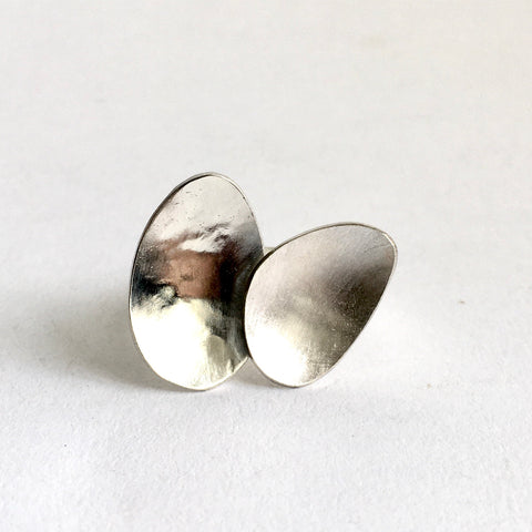 Minimalist oval adjustable statement ring with side by side textured ovals - www.wyckoffsmith.com