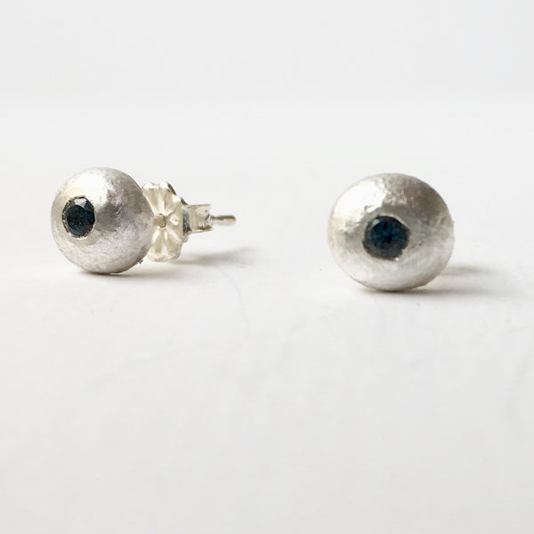 Flush set London Blue Topaz  (Option 2) recycled silver ball stud earrings by Michele Wyckoff Smith, Wyckoff Smith Jewellery