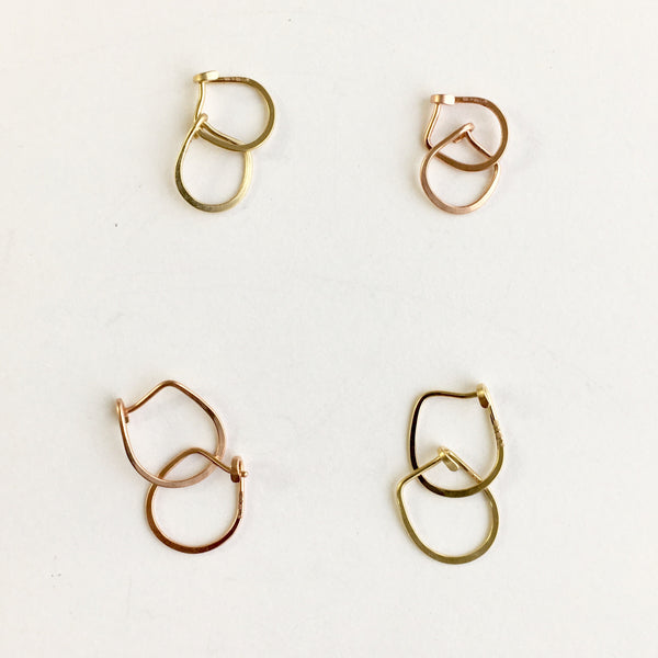 14 ct yellow or rose gold hammered hoops by Wyckoff Smith Jewellery