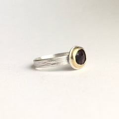 Deep Pink Tourmaline Silver and Gold Stacking Ring