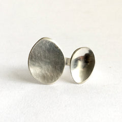 Two Textured Side by Side Oval Adjustable Silver Ring - Style 3
