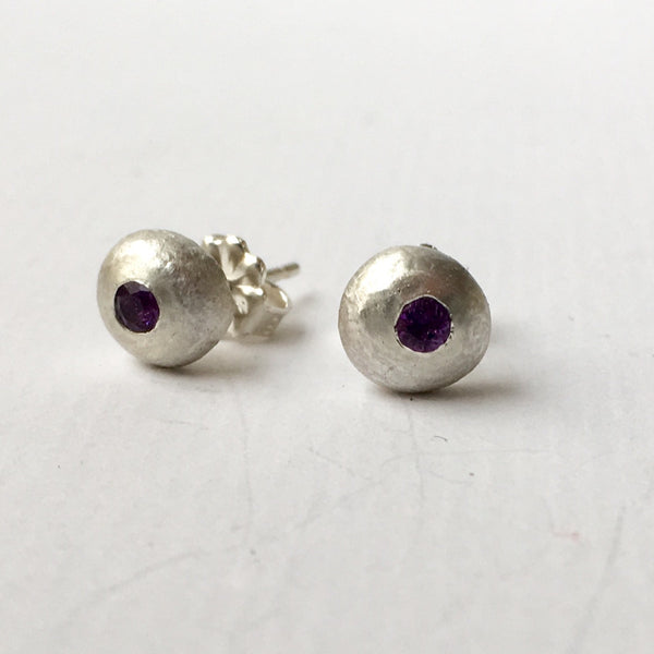 Purple Amethyst flush set (Option 1) recycled silver ball earrings by Michele Wyckoff Smith, Wyckoff Smith Jewellery