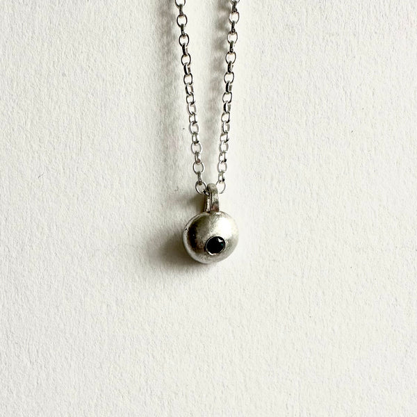 Recycled Silver Ball with Gemstone Pendant